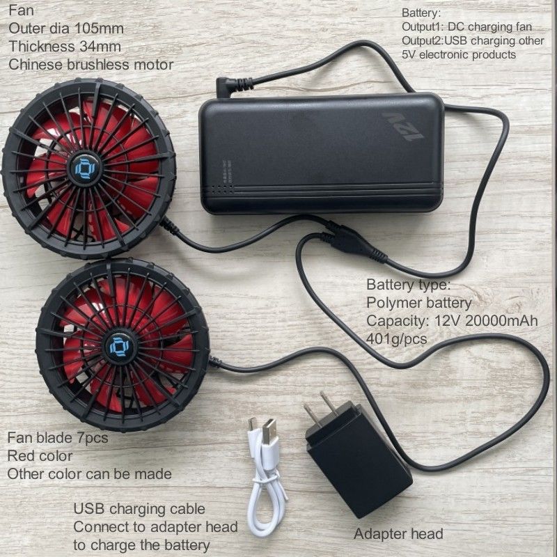 에어컨 재킷 냉각 팬 배터리 12v 20000mAh 고속 10H 작업 시간